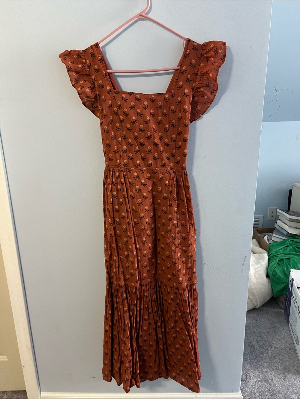 Madewell Rust Floral Maxi Dress with Flutter Sleeves